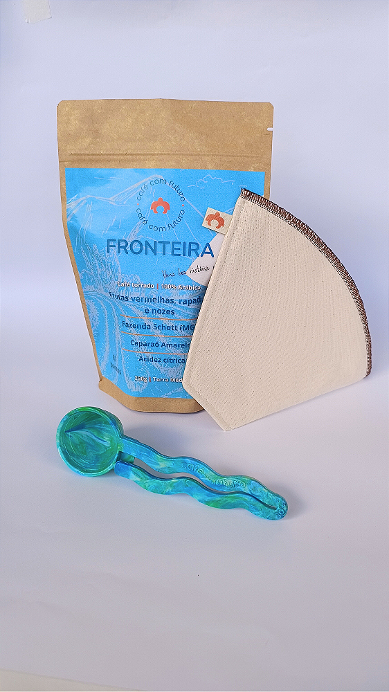 Trio: Café Fronteira + Coador Reutilizável + Dosador do Futuro (Cores 2)
