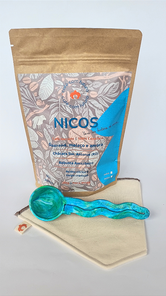 Trio: Café Nicos + Coador Reutilizável + Dosador do Futuro (Cores 1)