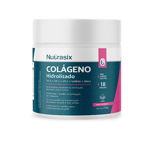 Colágeno Hidrolisado Tipo I E III + Vitaminas e Minerais - Sabor Pink Lemonade 225g - Nutrasix