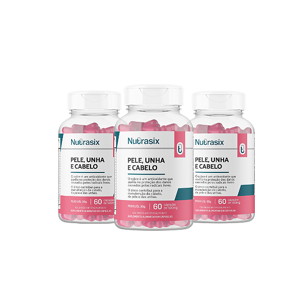 Combo 3 Pele, Unha e Cabelo 60 cápsulas cada - Nutrasix