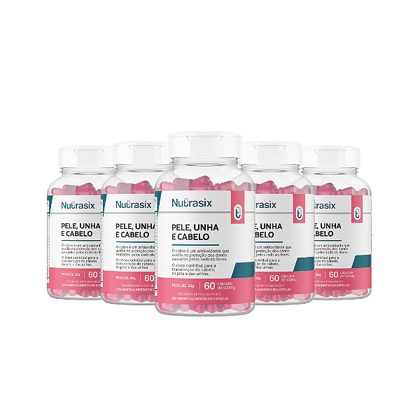 Combo 5 Pele, Unha e Cabelo 60 cápsulas cada - Nutrasix