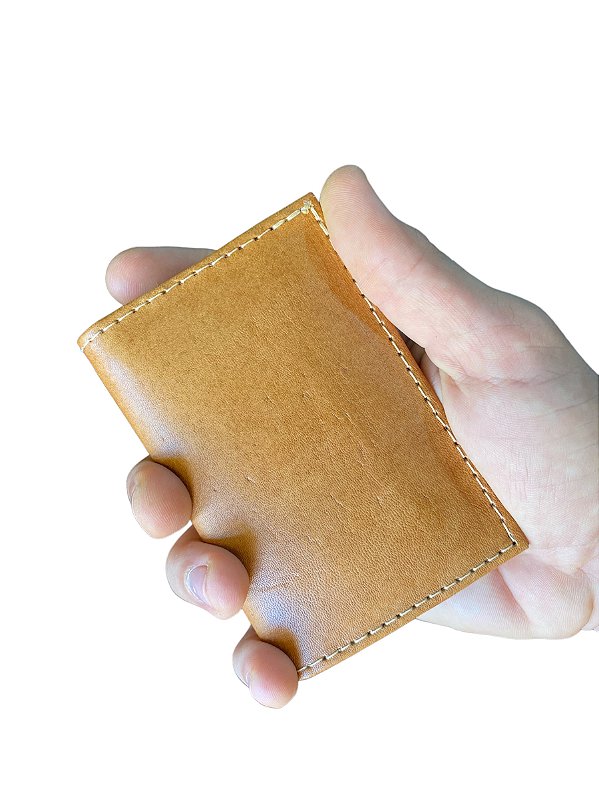 Porta Cartão de Couro de Bode com Capacidade para 3 Cartões e Porta Cédulas