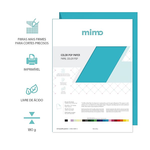 PAPEL COLOR POP AZUL AGUA MIMO - A4 - 180GR - 25F