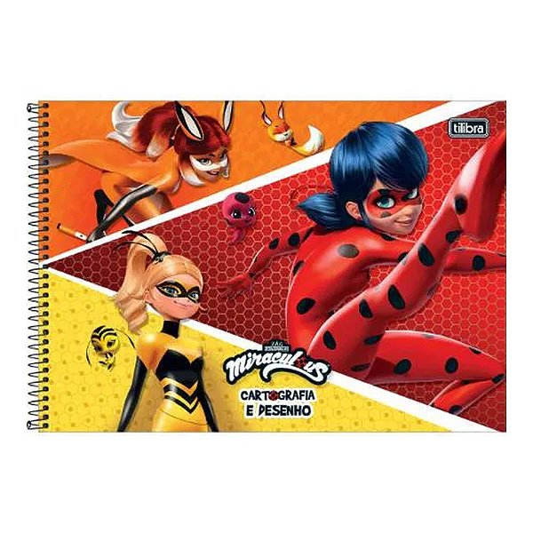 CADERNO CARTOGRAFIA CAPA DURA 80 FOLHAS MIRACULOUS