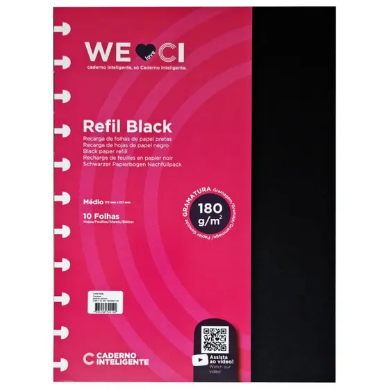 REFIL CADERNO INTELIGENTE MEDIO BLACK 180G 10FLS.