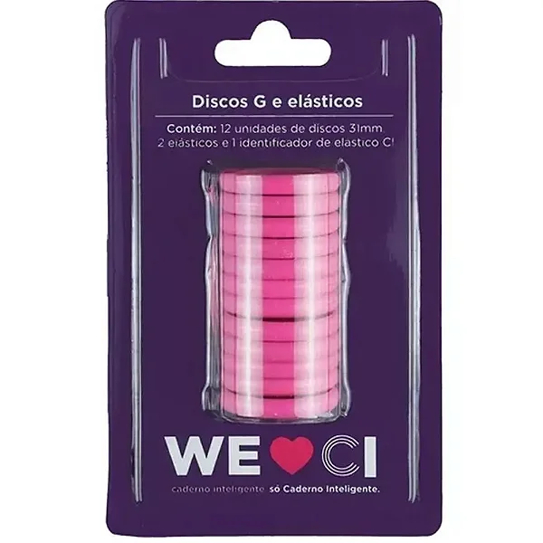 KIT 12 DISCOS CADERNO DISKO + ELASTICO PINK