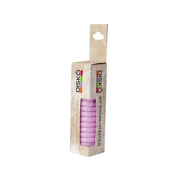 KIT 12 DISCOS CADERNO DISKO + ELASTICO ROSA BALLET