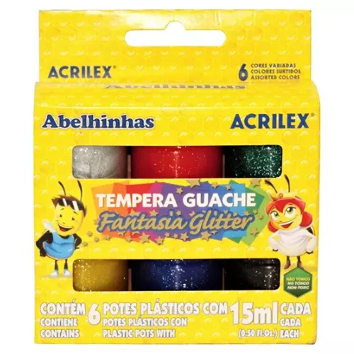 TINTA GUACHE 06 CORES GLITTER