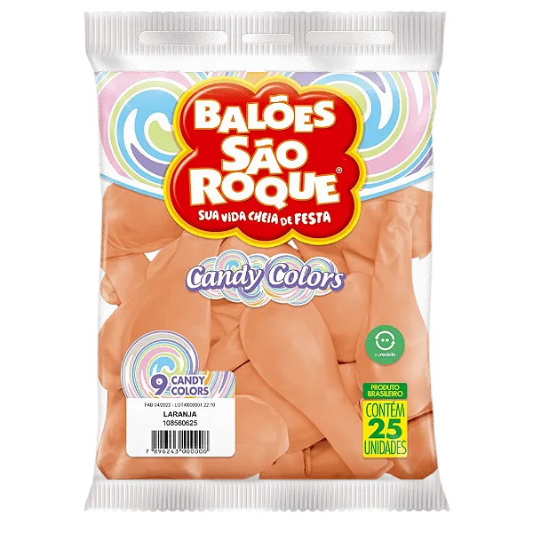 BALAO SAO ROQUE NR.7 CANDY LARANJA 25 UNIDADES