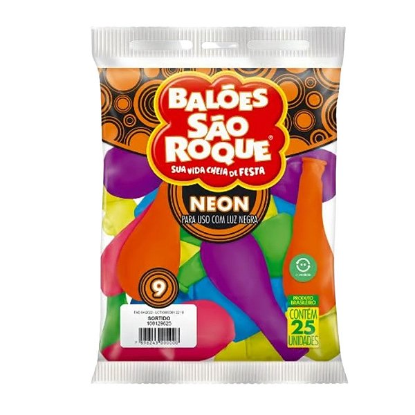 BALAO SAO ROQUE NR.9 NEON SORTIDO 25 UNIDADES