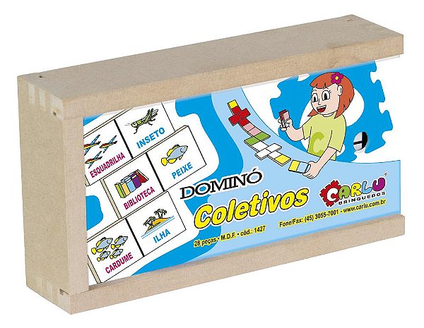 DOMINO COLETIVOS MDF 28PCS CAIXA MADEIRA