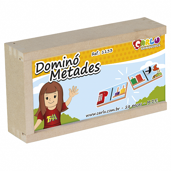 DOMINO METADES MDF 28PCS CAIXA MADEIRA