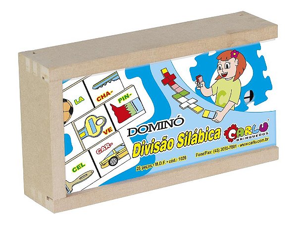 DOMINO DIVISAO SILABICA MDF 28PCS CAIXA MADEIRA