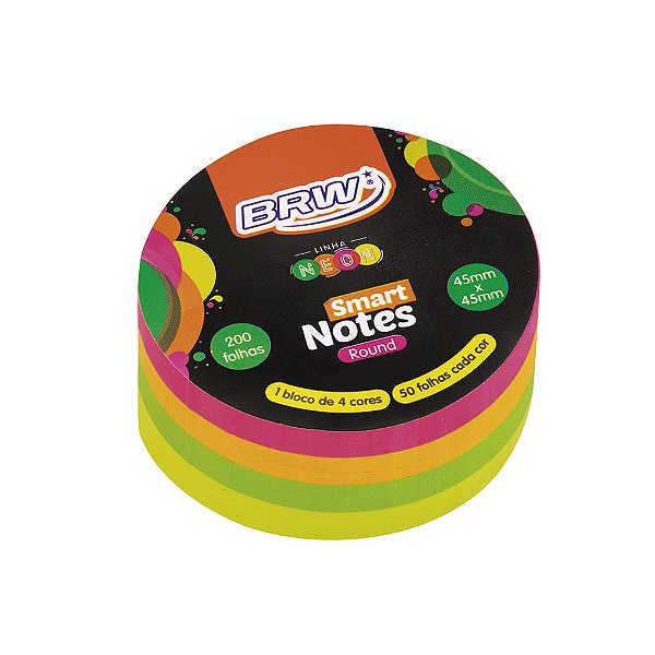 BLOCO SMART NOTES ROUND 45X45MM - COLORIDO NEON -