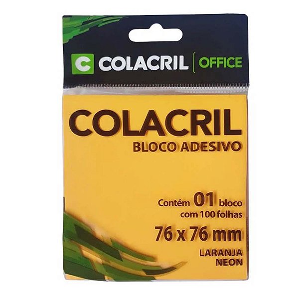 BLOCO ADESIVO 76X76MM 100F LARANJA NEON