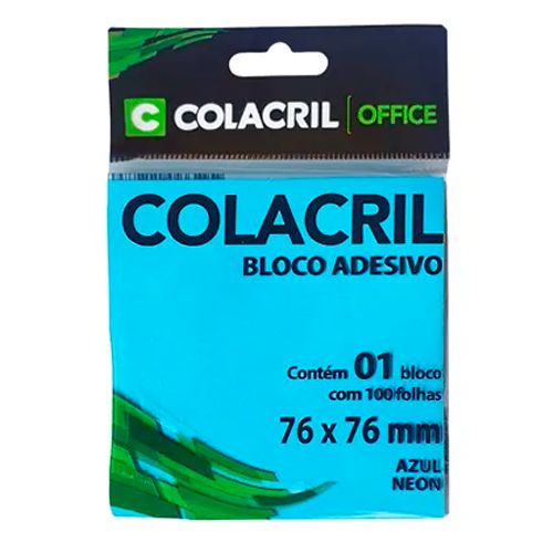 BLOCO ADESIVO 76X76MM 100F AZUL NEON