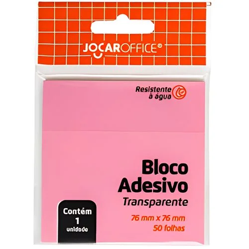 BLOCO ADESIVO TRANSPARENTE 76X76MM 50F ROSA