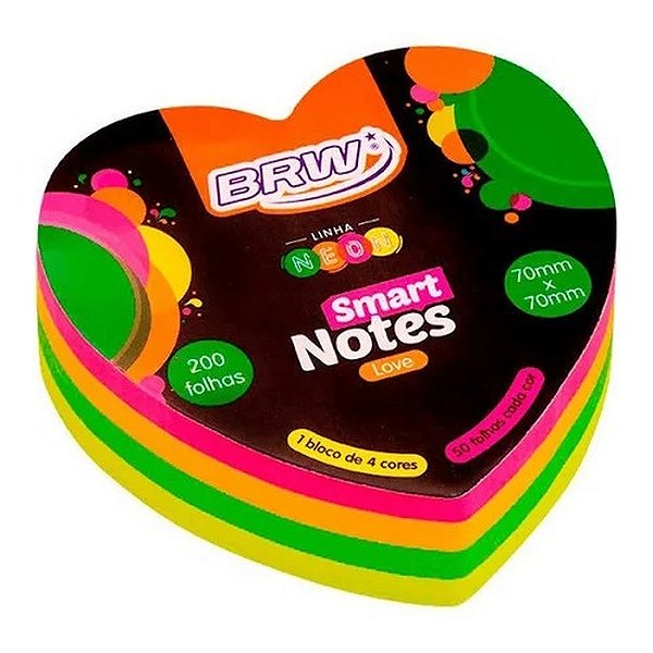 BLOCO ADESIVO 70X70MM CORAÇÃO NEON