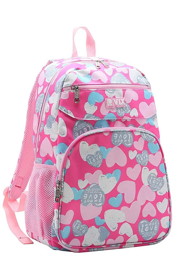MOCHILA POLYESTER CORACAO ROSA