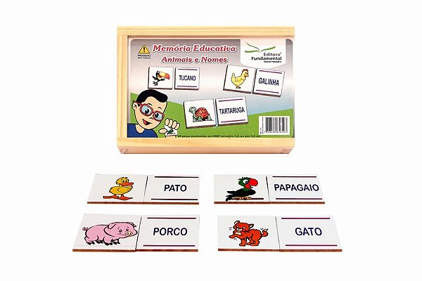 JOGO DA MEMORIA ANIMAIS E NOMES MDF 40PCS