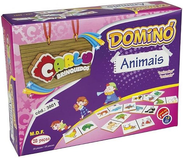 DOMINO ANIMAIS MDF 28 PC CAIXA PAPEL