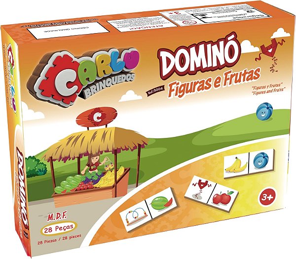 DOMINO FIGURAS E FRUTAS - MDF - 28 PC - CX. PAPEL