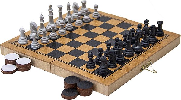 JOGO XADREZ E DAMAS COLEGIAL - REI 5 CM - 56 PC -
