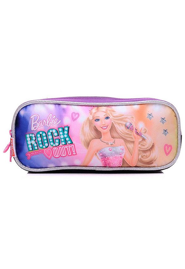 ESTOJO ESCOLAR DUPLO BARBIE ROCK N ROYALS ROXO