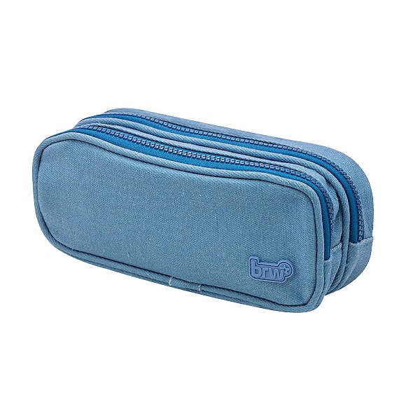 ESTOJO ESCOLAR NYLON 2 ZIPERS JEANS AZUL