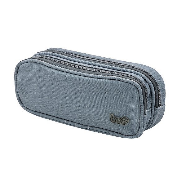 ESTOJO ESCOLAR NYLON 2 ZIPERS JEANS CINZA