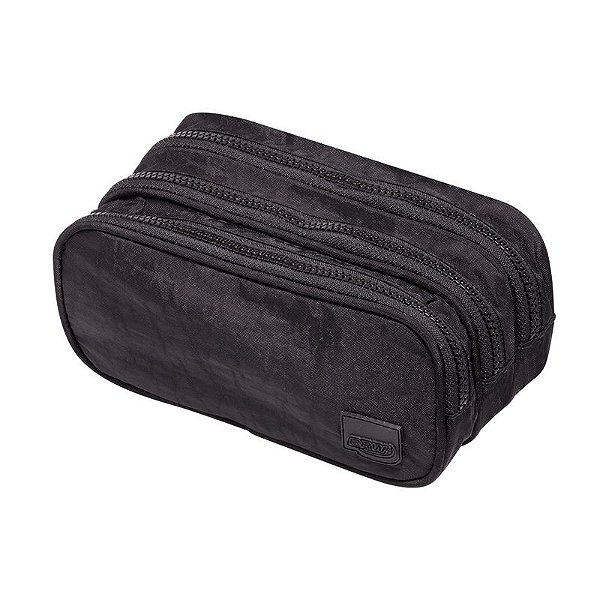 ESTOJO ESCOLAR NYLON 3 ZIPERS PRETO