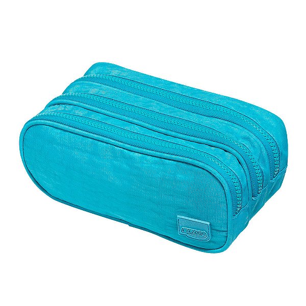 ESTOJO ESCOLAR NYLON 3 ZIPERS VERDE AGUA