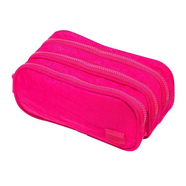 ESTOJO ESCOLAR NYLON 3 ZIPERS PINK