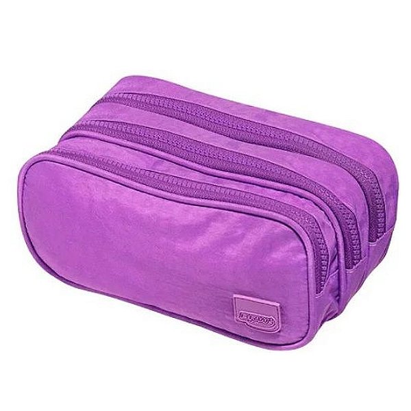 ESTOJO ESCOLAR NYLON 3 ZIPERS LILAS