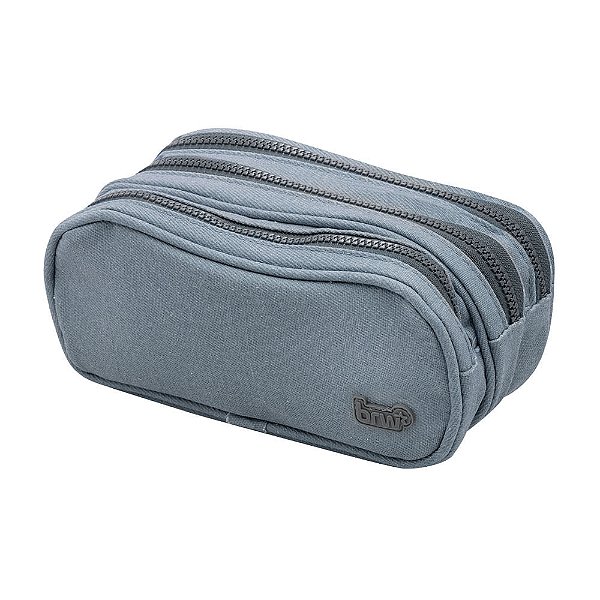ESTOJO ESCOLAR NYLON 3 ZIPERS JEANS CINZA