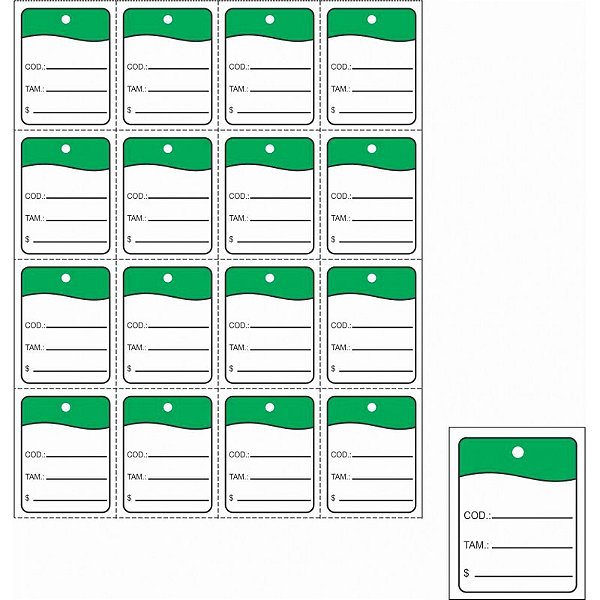 ETIQUETA TAG P/ROUPAS 30X38MM VERDE CLARO C/1008