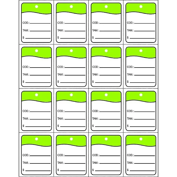 ETIQUETA TAG P/ROUPAS 30X38MM VERDE C/1008