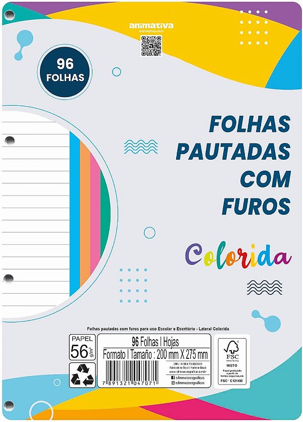 CADERNO PARA FICHARIO 096F PAUTADO COLOR