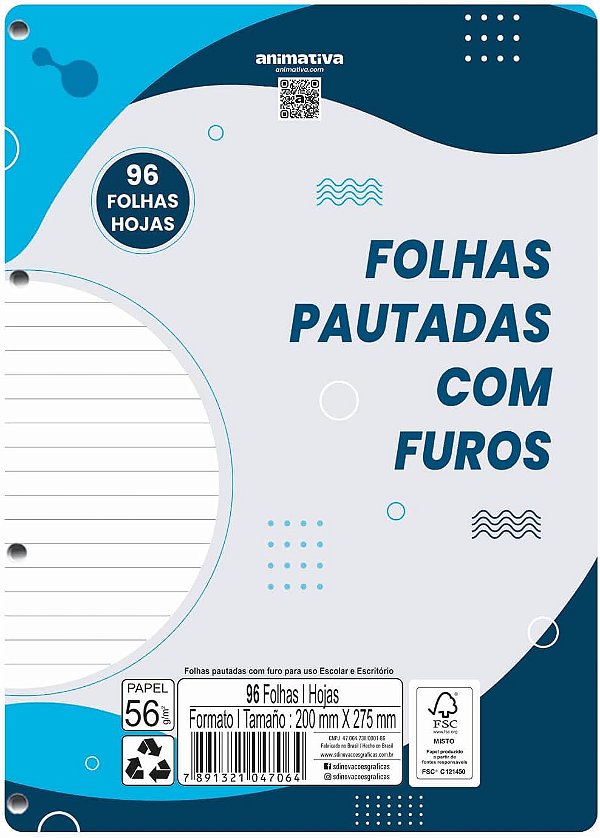 CADERNO PARA FICHARIO 096F PAUTADO BRANCO