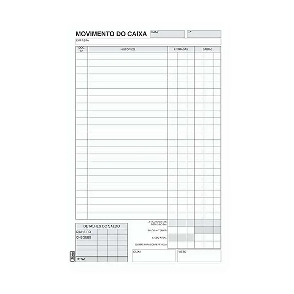 LIVRO MOVIMENTO CAIXA PEQUENO 100 FOLHAS