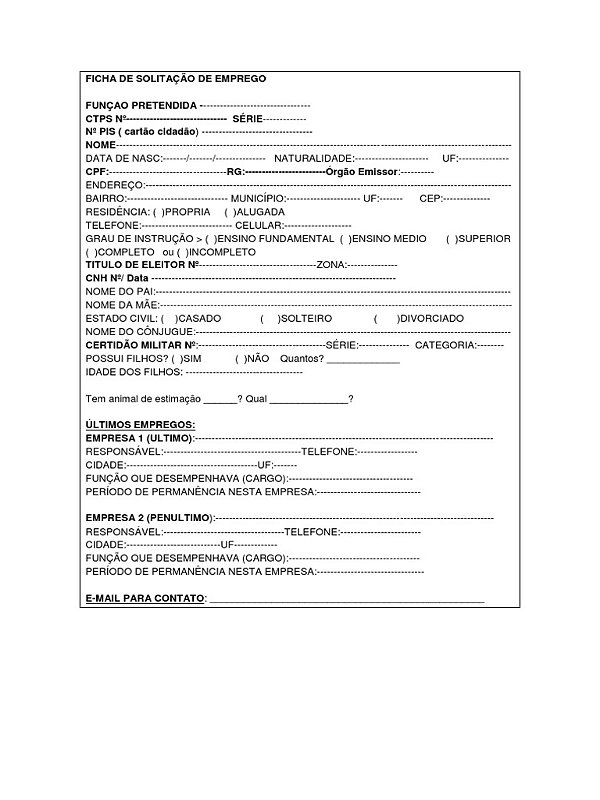 SOLICITACAO DE EMPREGO 01 FOLHA