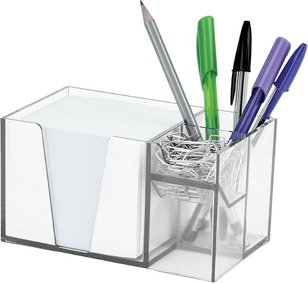 ORGANIZADOR DE MESA CRISTAL COM PAPEL BRANCO