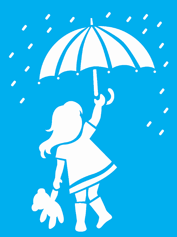 MOLDE VAZADO/ESTENCIL 15X20CM MENINA GUARDA-CHUVA