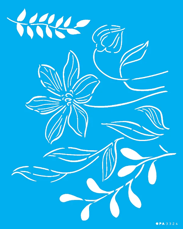 MOLDE VAZADO/ESTENCIL 20X25CM FLOR E FOLHAS