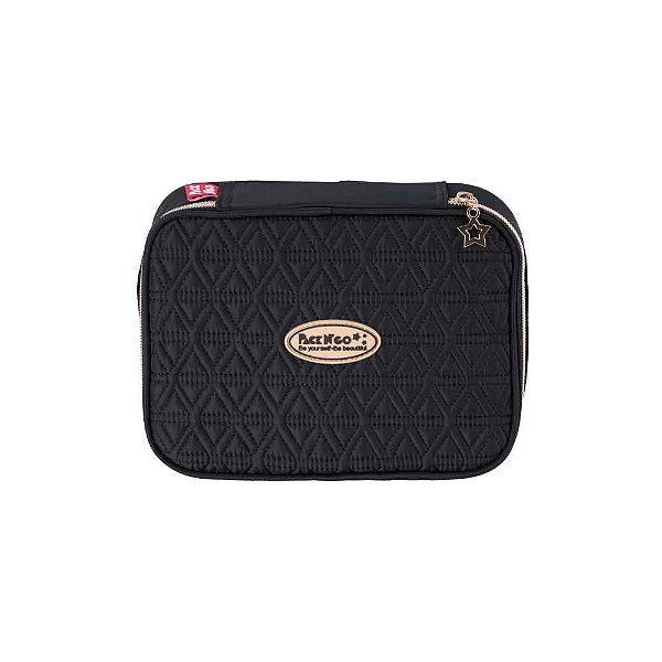 Estojo Box Matelassê Preto para Material Escolar
