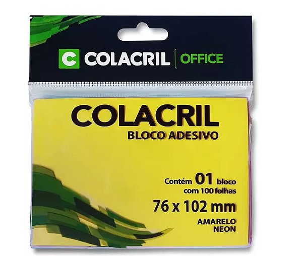 Bloco Adesivo 76x102mm Amarelo Neon 100 folhas