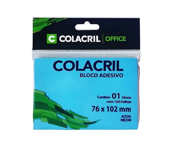 Bloco Adesivo Azul Neon 76x102mm 100 folhas