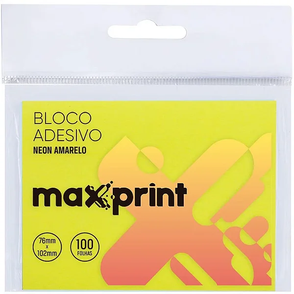 Bloco Adesivo Maxprint 76x102mm Amarelo Neon
