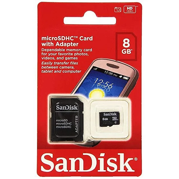 CARTÃO DE MEMÓRIA MICRO SD 8GB COM ADAPTADOR - SANDISK