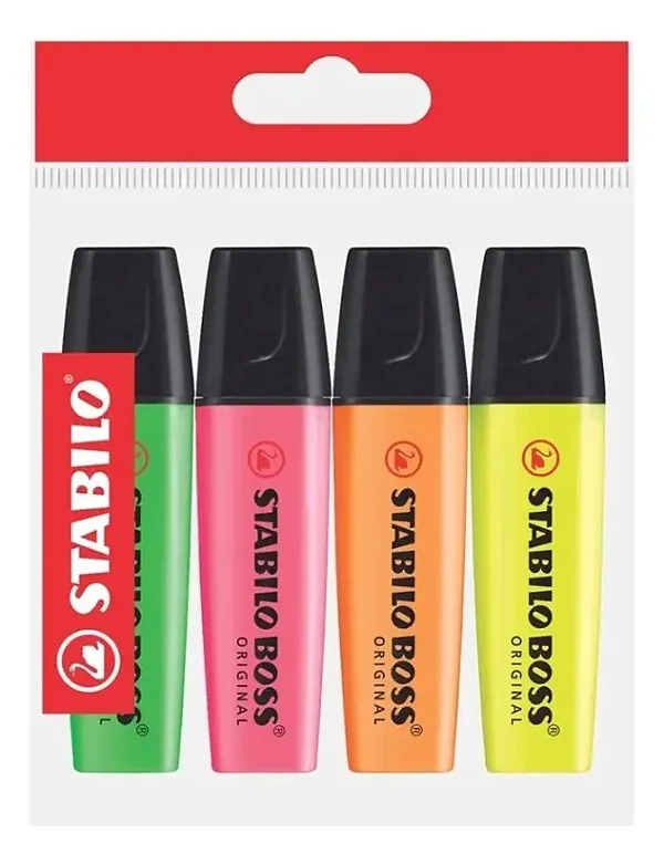 MARCA TEXTO STABILO BOSS NEON ESTOJO COM 4 CORES